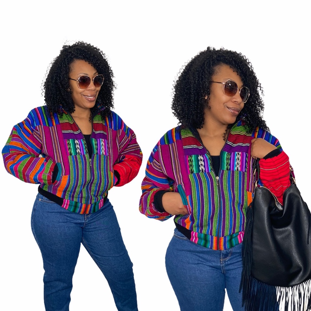 Patchwork Jacket Striped Lightweight Bomber - image 1